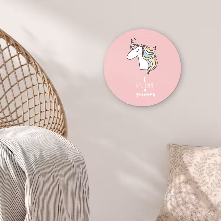 Muurcirkel - Unicorn - Quotes - Roze - I was born a unicorn - Meisjes - Kind — 5