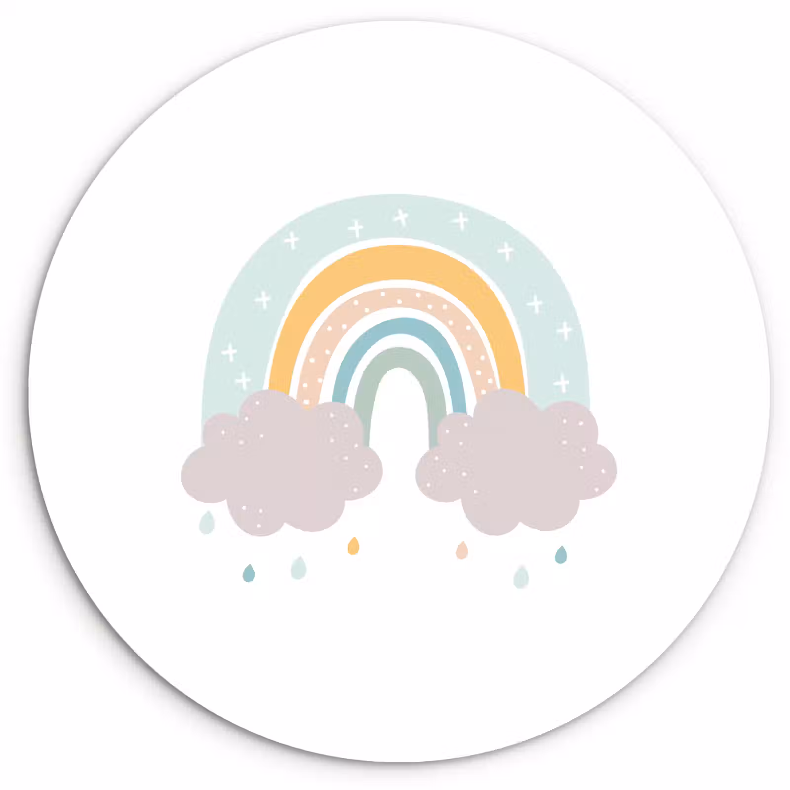 Muurcirkel - Regenboog - Wolken - Regen - Kinderen - Pastel — 1