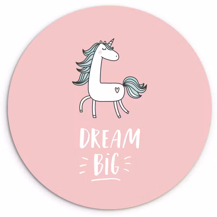 Muurcirkel - Eenhoorn - Kinderen - Quotes - Dream big - Meisjes - Roze — 1