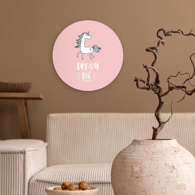 Muurcirkel - Eenhoorn - Kinderen - Quotes - Dream big - Meisjes - Roze — 2