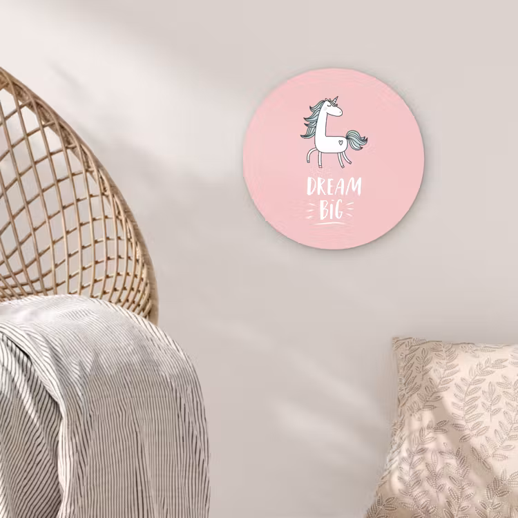 Muurcirkel - Eenhoorn - Kinderen - Quotes - Dream big - Meisjes - Roze — 5