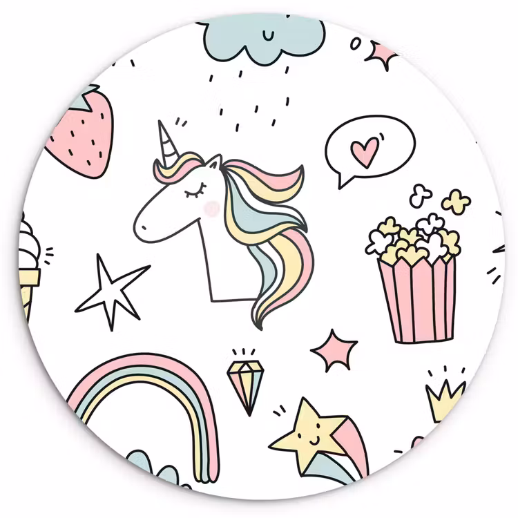 Muurcirkel - Patronen - Eenhoorn - Kinderen - Meisjes - Regenboog - Pastel — 1