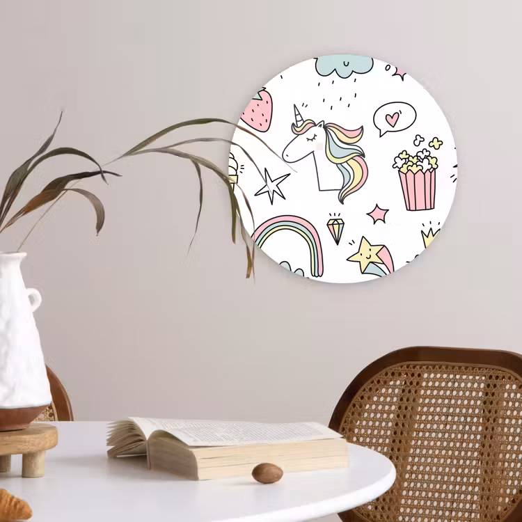 Muurcirkel - Patronen - Eenhoorn - Kinderen - Meisjes - Regenboog - Pastel — 4