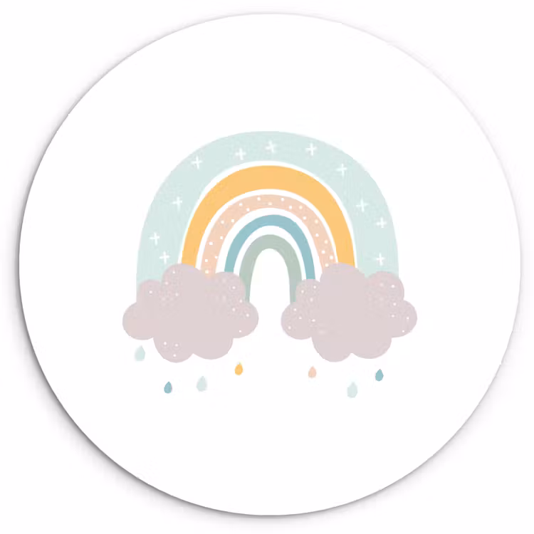 Muurcirkel - Regenboog - Wolken - Regen - Kinderen - Pastel — 1