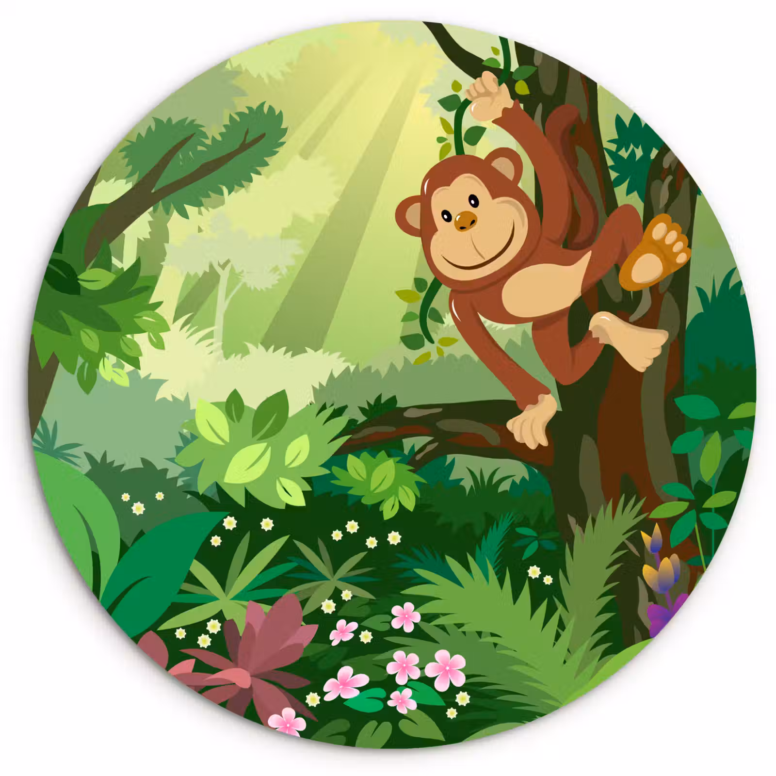 Muurcirkel - Aap - Jungle - Jongens - Meisjes - Bloemen - Kids — 1
