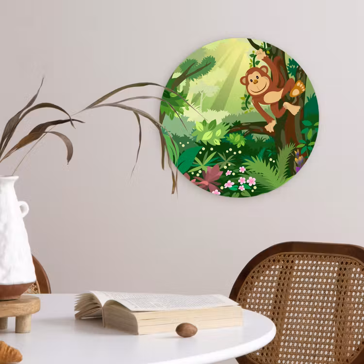 Muurcirkel - Aap - Jungle - Jongens - Meisjes - Bloemen - Kids — 4
