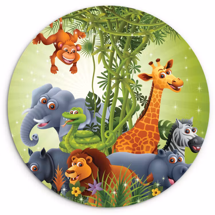 Muurcirkel - Jungle dieren - Planten - Kinderen - Olifant - Giraf - Leeuw — 1
