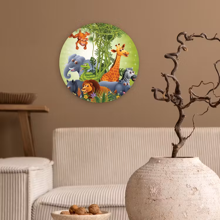 Muurcirkel - Jungle dieren - Planten - Kinderen - Olifant - Giraf - Leeuw — 2