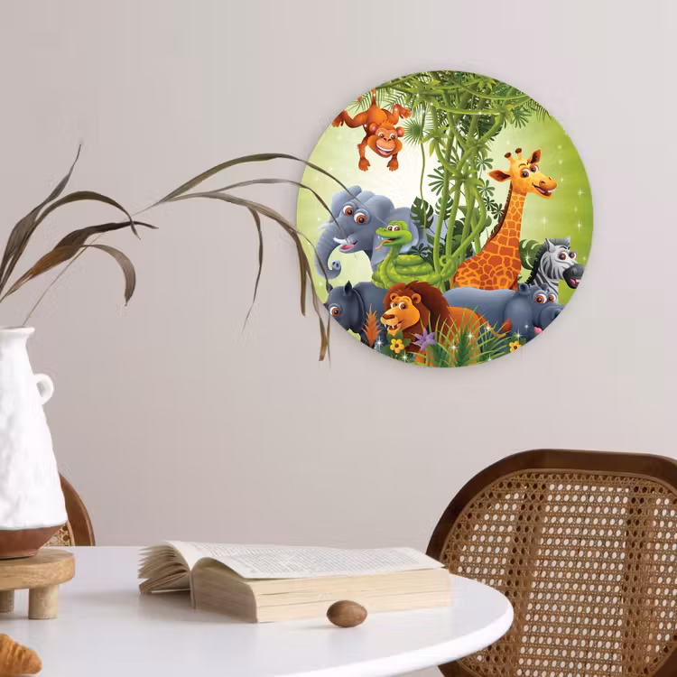 Muurcirkel - Jungle dieren - Planten - Kinderen - Olifant - Giraf - Leeuw — 4