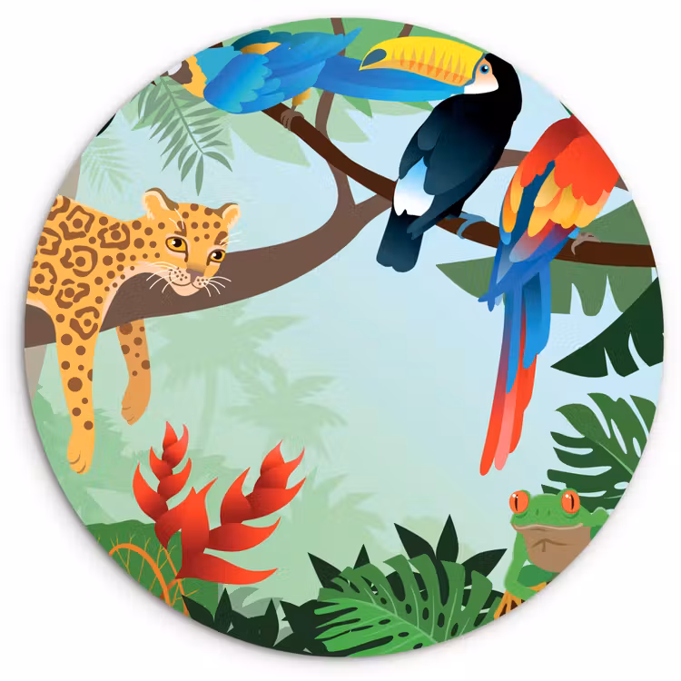 Muurcirkel - Jungle dieren - Toekan - Jongens - Meiden - Luipaard — 1
