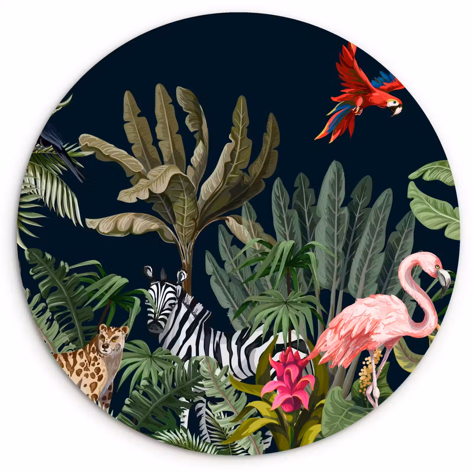 Muurcirkel - Jungle - Planten - Dieren - Kinderen - Flamingo - Zebra — 1