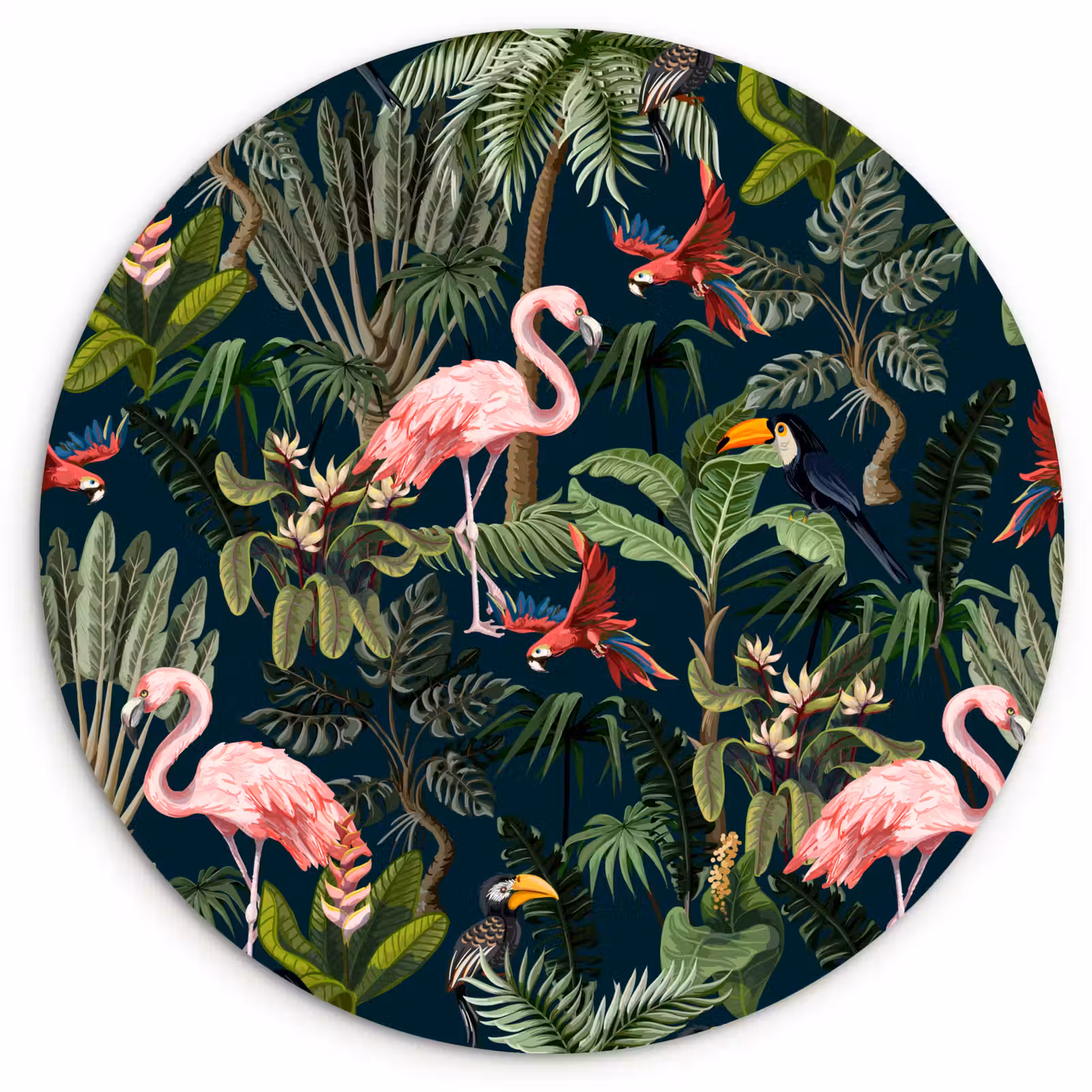 Muurcirkel - Jungledieren - Patroon - Kinderen - Flamingo - Papegaai - Kids — 1