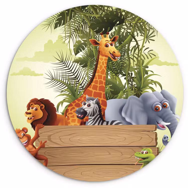Muurcirkel - Jungle dieren - Natuur - Planken - Kinderen - Giraffe — 1