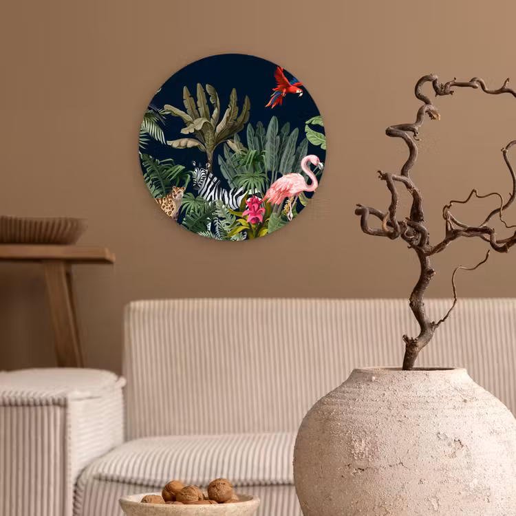 Muurcirkel - Jungle - Planten - Dieren - Kinderen - Flamingo - Zebra — 2