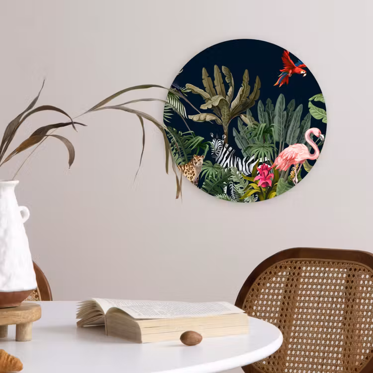 Muurcirkel - Jungle - Planten - Dieren - Kinderen - Flamingo - Zebra — 4