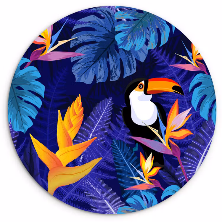 Muurcirkel - Jungle - Toekan - Bloemen - Planten - Kinderen - Paars - Dieren — 1
