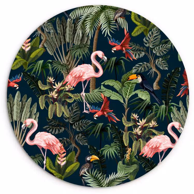 Muurcirkel - Jungledieren - Patroon - Kinderen - Flamingo - Papegaai - Kids — 1