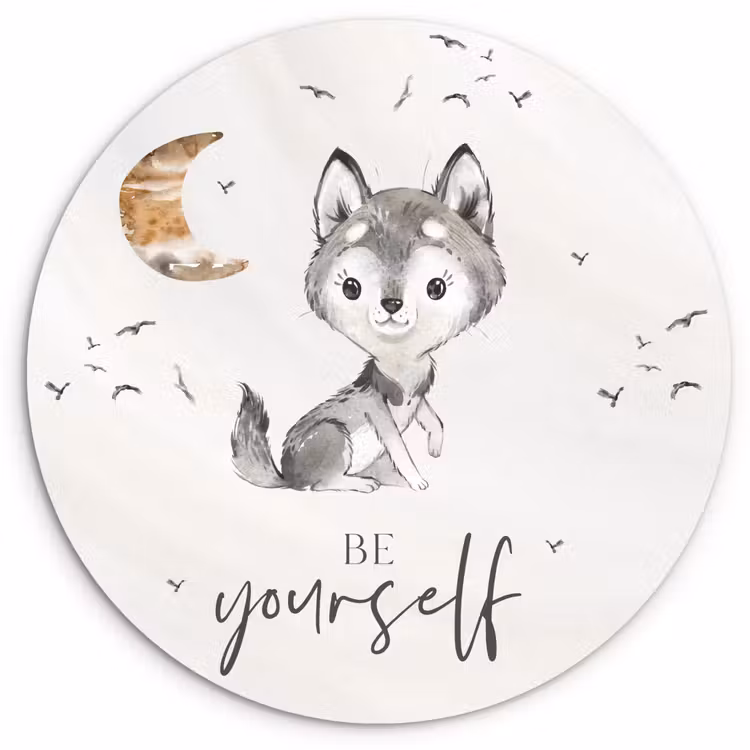 Muurcirkel - Spreuken - Wolf - Be yourself - Kinderen - Jongens - Meisjes - Waterverf — 1