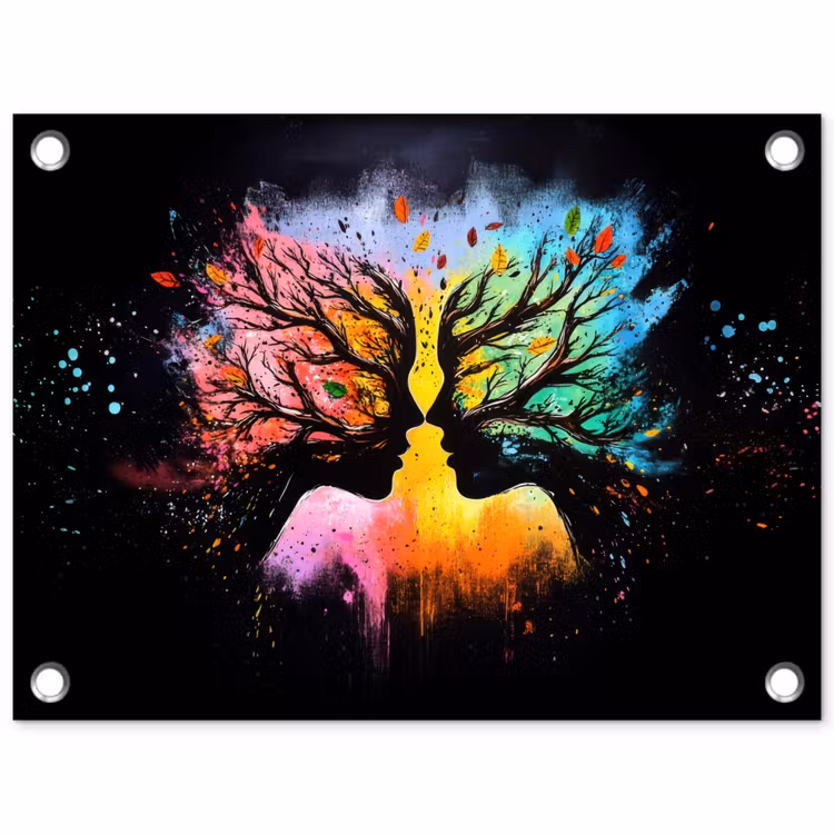 Tuinposter - Gezichten - Silhouetten - Kleurrijk - Takken — 1