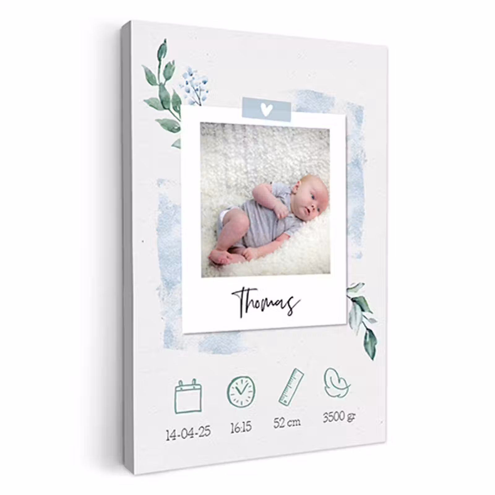 Geboorteposter foto blauw op canvas — 1
