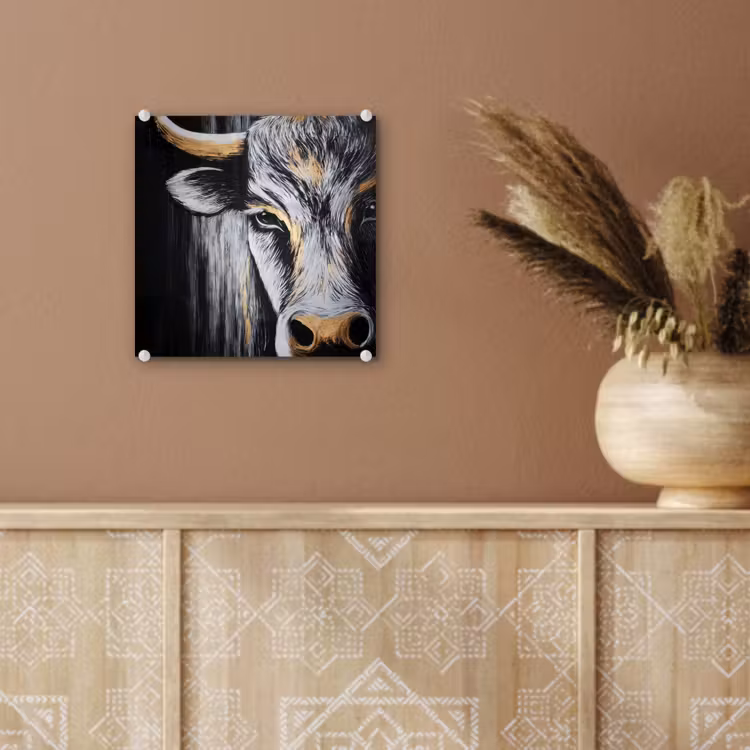 Glas schilderij - Stier - Hoorns - Snuit - Goud — 6