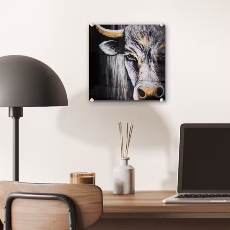 Glas schilderij - Stier - Hoorns - Snuit - Goud — 7