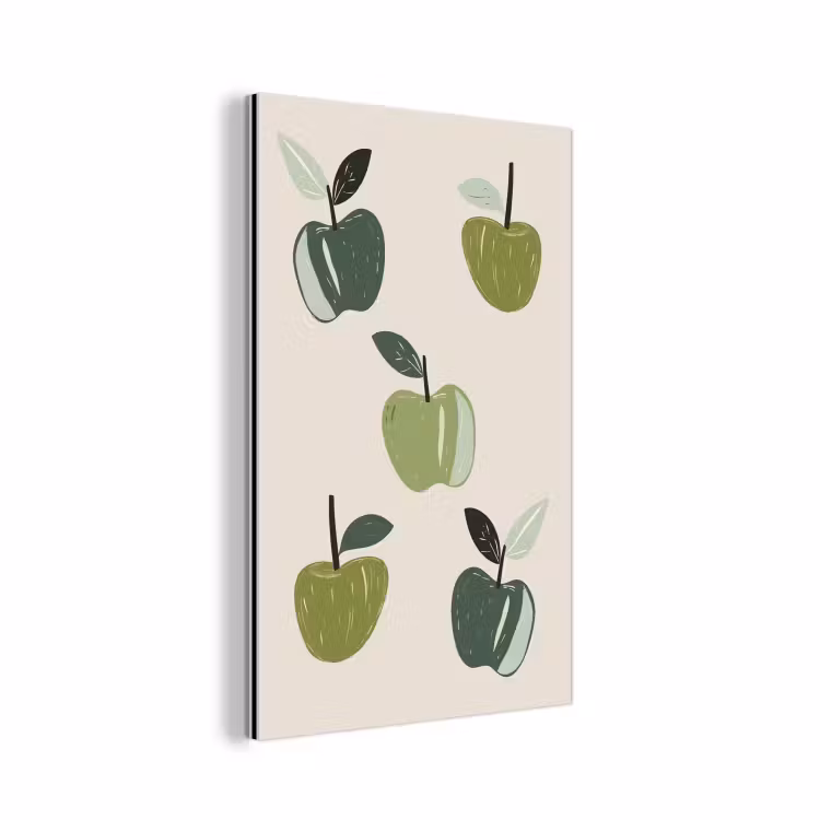 Aluminium schilderij - Appels - Groen - Illustratie - Bladeren — 1