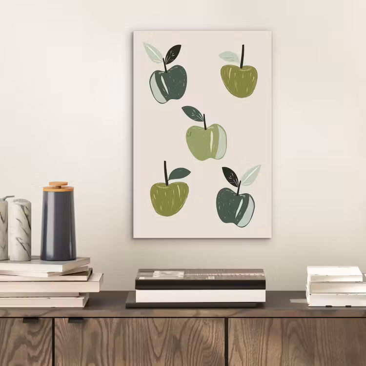 Aluminium schilderij - Appels - Groen - Illustratie - Bladeren — 2