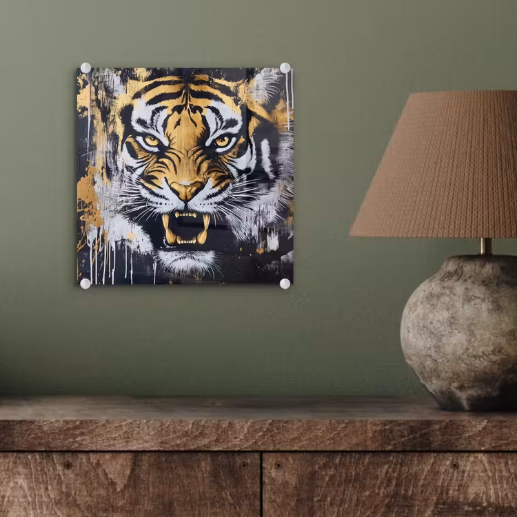 Glas schilderij - Tijger - Verfspatten - Goud — 4