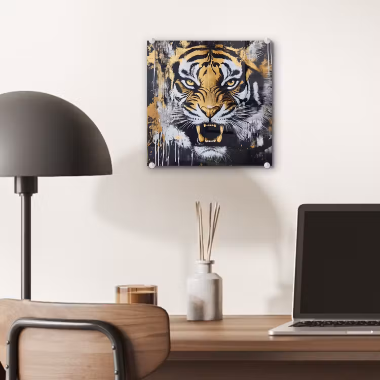 Glas schilderij - Tijger - Verfspatten - Goud — 7