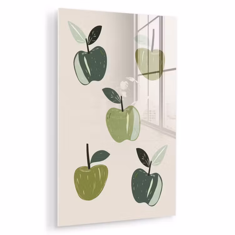 Glas schilderij - Appels - Groen - Illustratie - Bladeren — 1