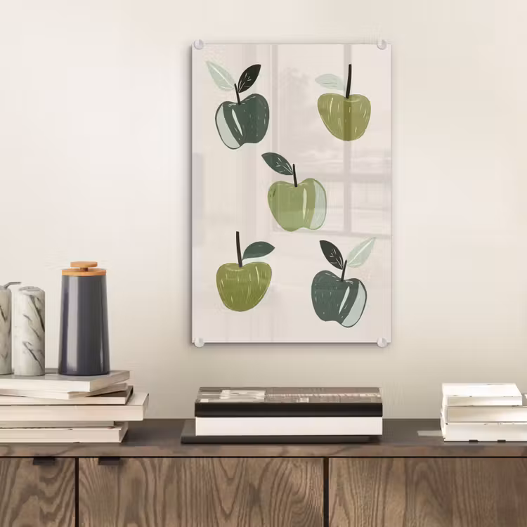 Glas schilderij - Appels - Groen - Illustratie - Bladeren — 2