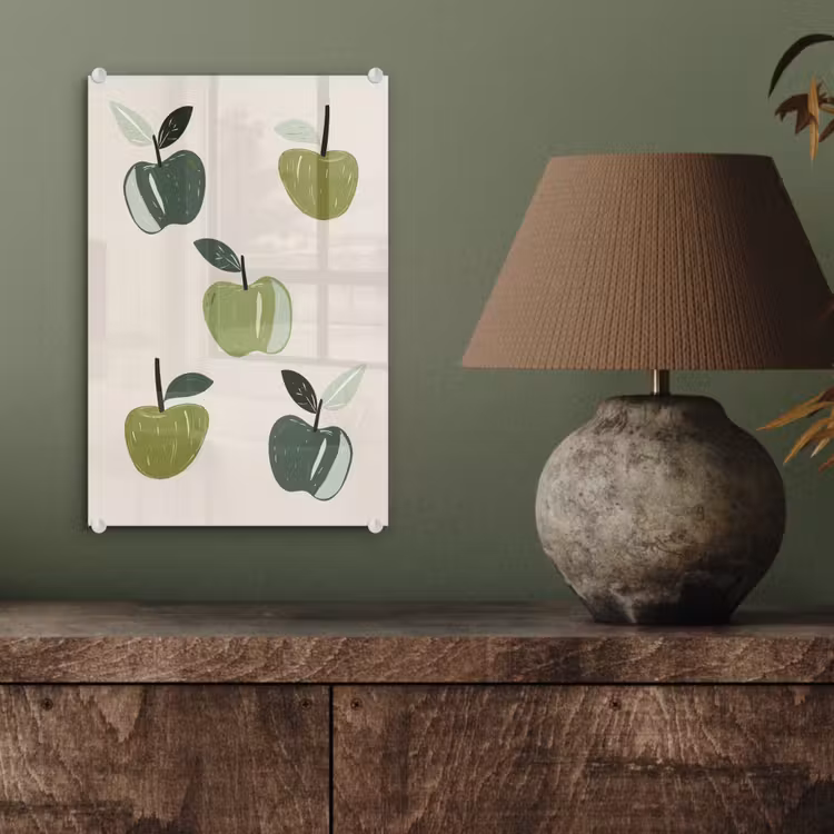 Glas schilderij - Appels - Groen - Illustratie - Bladeren — 4