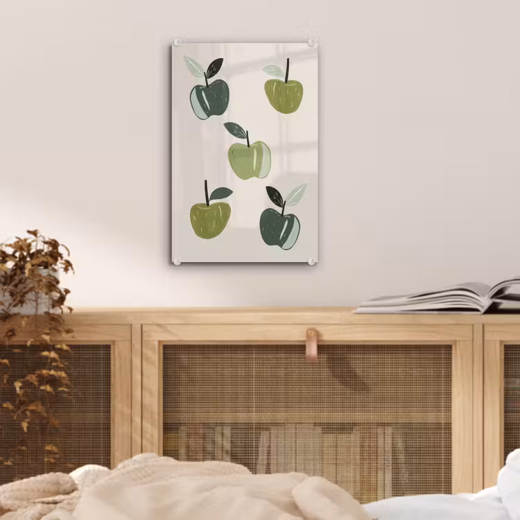 Glas schilderij - Appels - Groen - Illustratie - Bladeren — 5