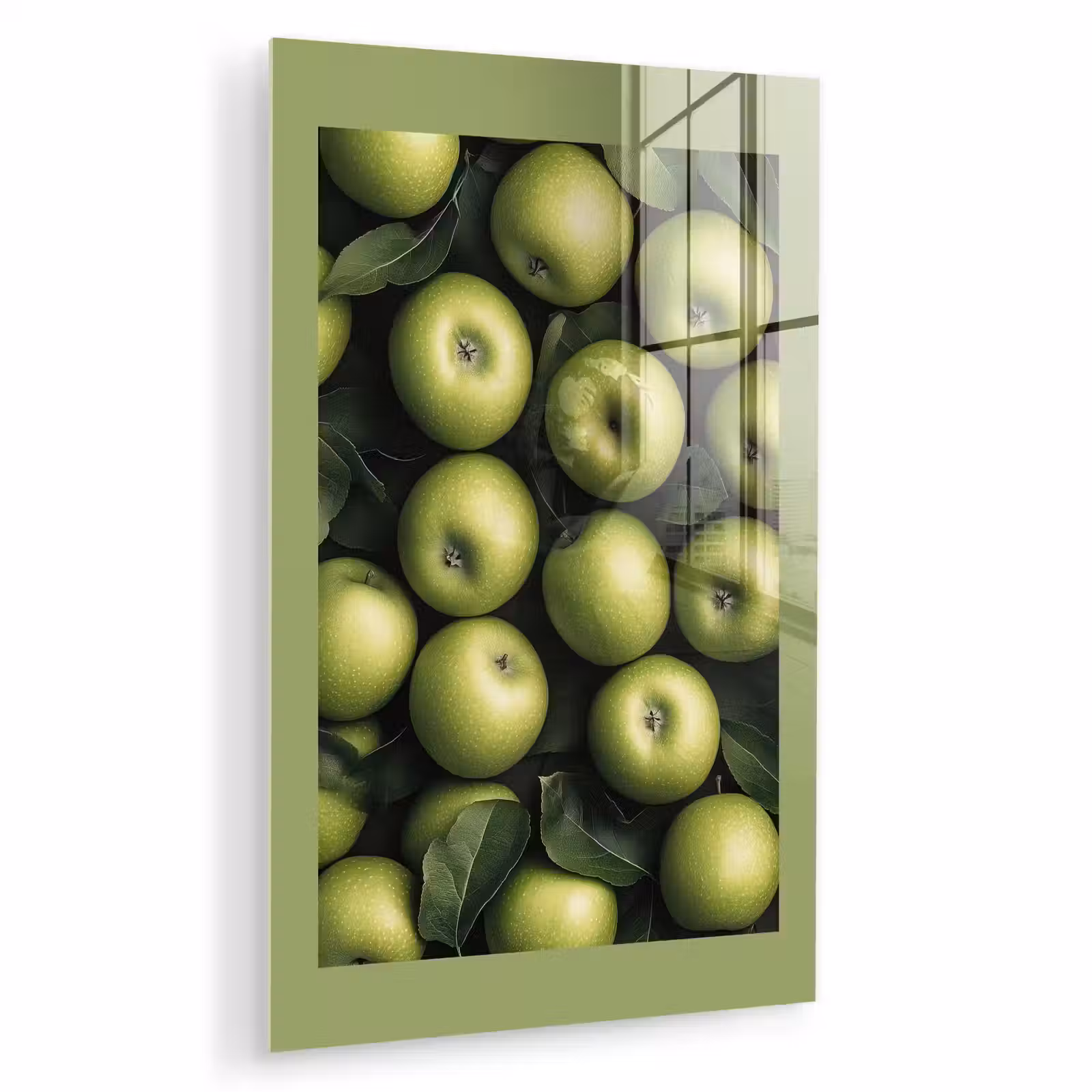 Glas schilderij - Appels - Groen - bladeren — 1