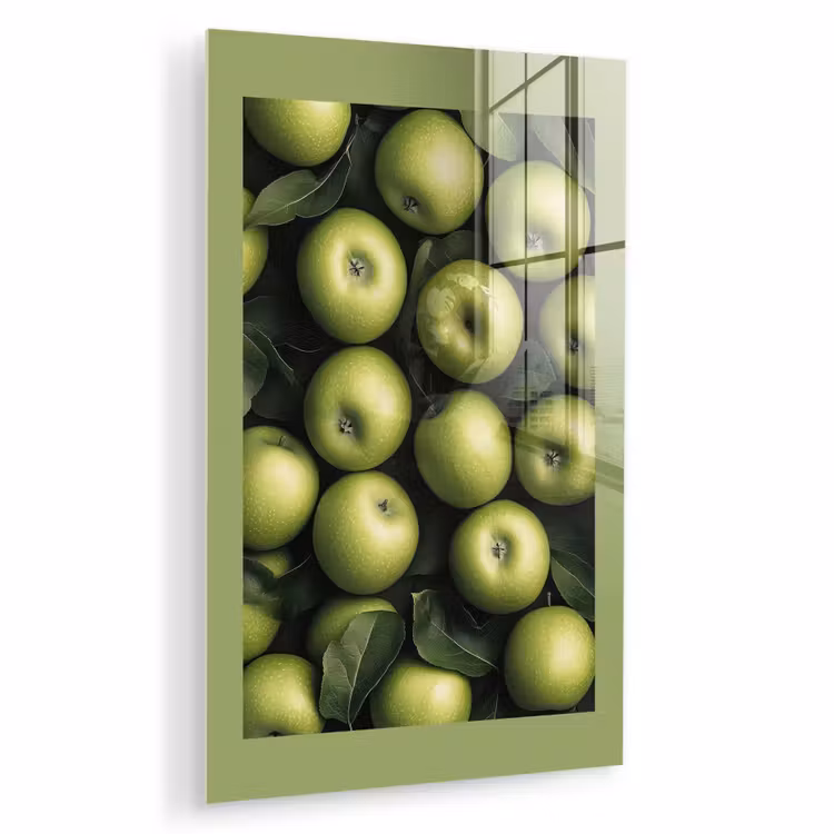 Glas schilderij - Appels - Groen - bladeren — 1
