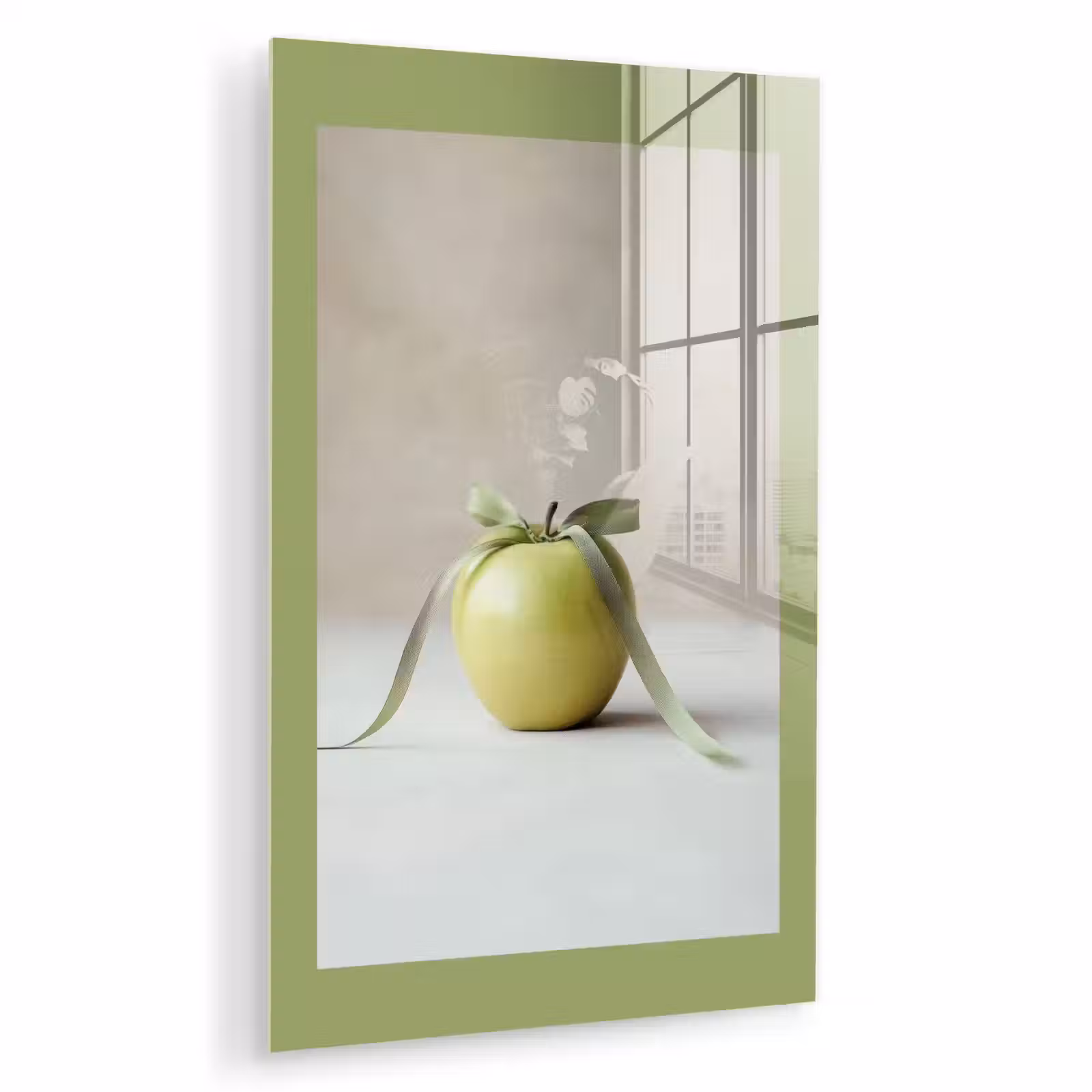 Glas schilderij - Groen - Appel - Strikje — 1