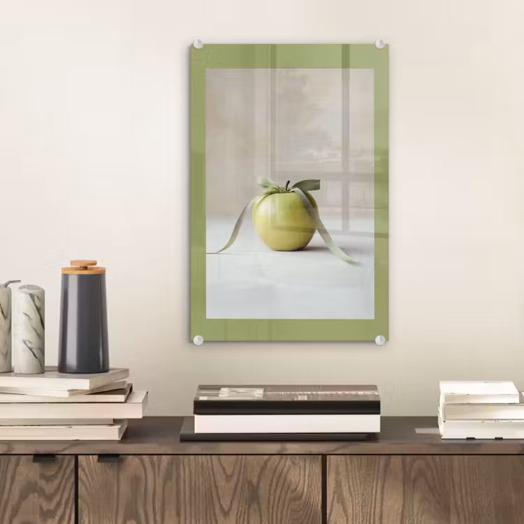 Glas schilderij - Groen - Appel - Strikje — 2