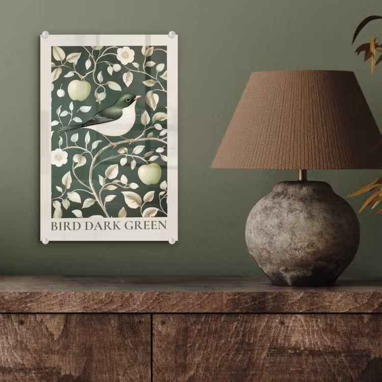 Glas schilderij - Groen - Vogel - Bloemen — 4