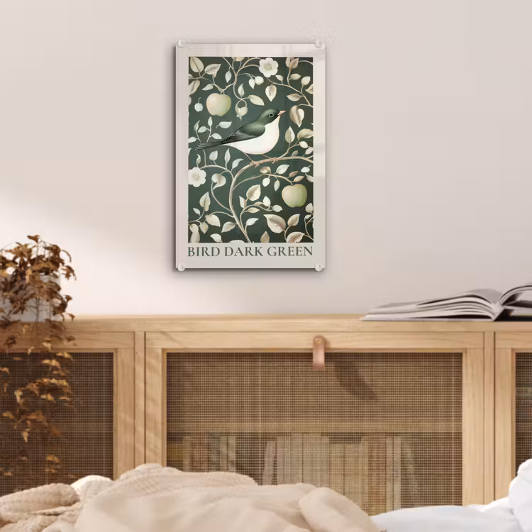Glas schilderij - Groen - Vogel - Bloemen — 5