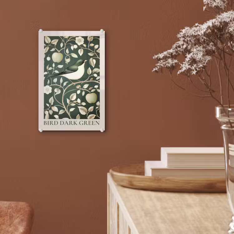 Glas schilderij - Groen - Vogel - Bloemen — 6