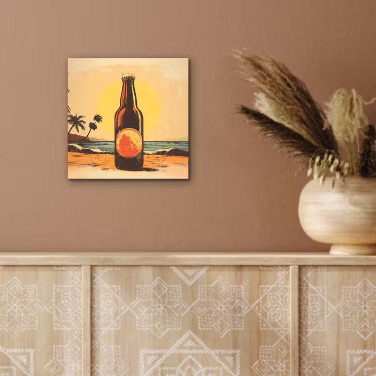 Aluminium schilderij - Bierfles - Zonsondergang - Palmbomen - Zee — 5