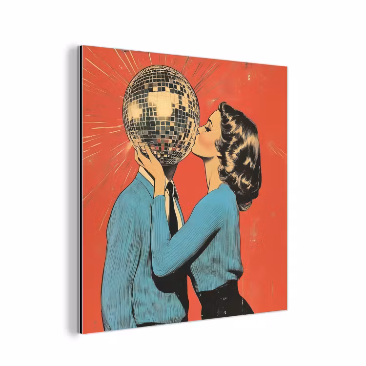 Aluminium schilderij - Vrouw - Retro - Discobal - Kus — 1
