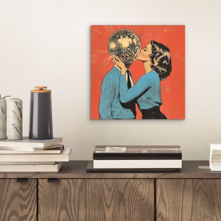 Aluminium schilderij - Vrouw - Retro - Discobal - Kus — 2