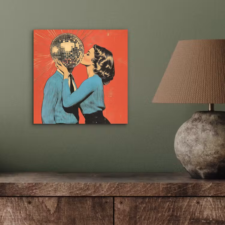 Aluminium schilderij - Vrouw - Retro - Discobal - Kus — 3