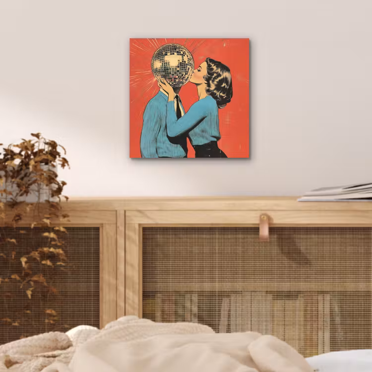 Aluminium schilderij - Vrouw - Retro - Discobal - Kus — 4