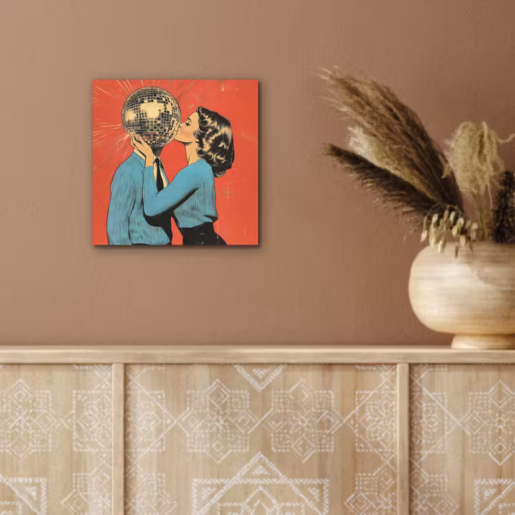 Aluminium schilderij - Vrouw - Retro - Discobal - Kus — 5