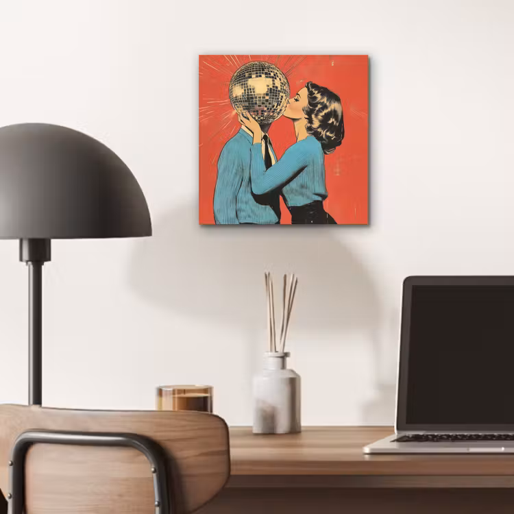 Aluminium schilderij - Vrouw - Retro - Discobal - Kus — 6
