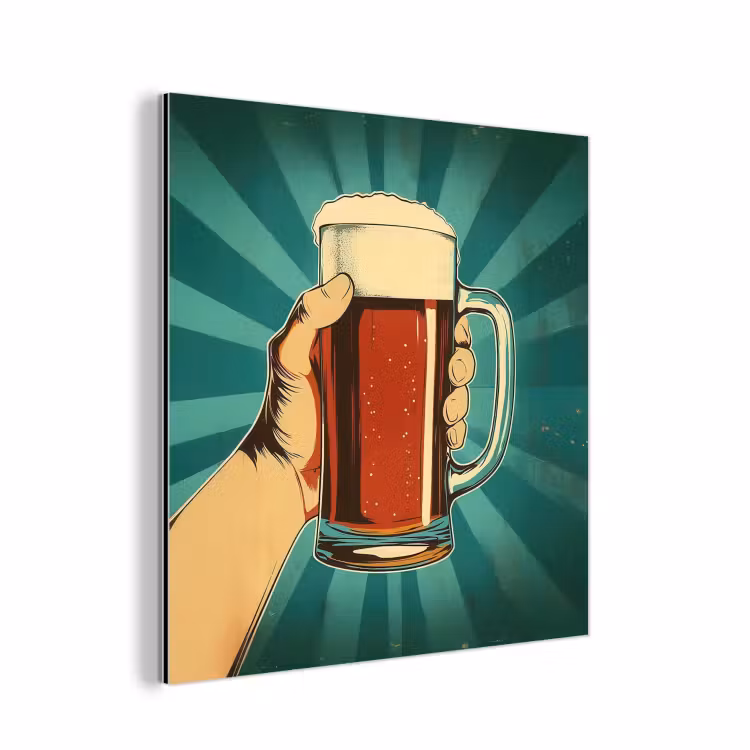 Aluminium schilderij - Bierglas - Schuim - Retro - Groen — 1