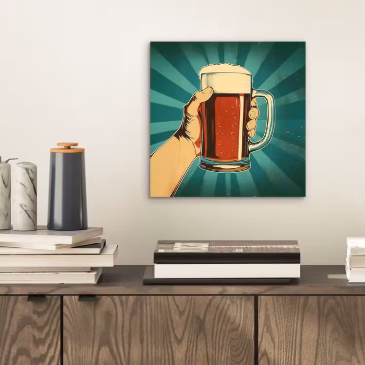 Aluminium schilderij - Bierglas - Schuim - Retro - Groen — 2